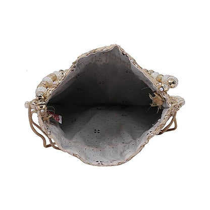 Silk Embroidered Women Potli Bag (Cream)