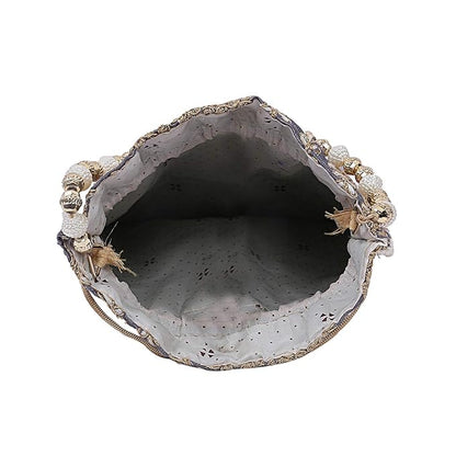 Silk Embroidered Women Potli Bag (Cream)