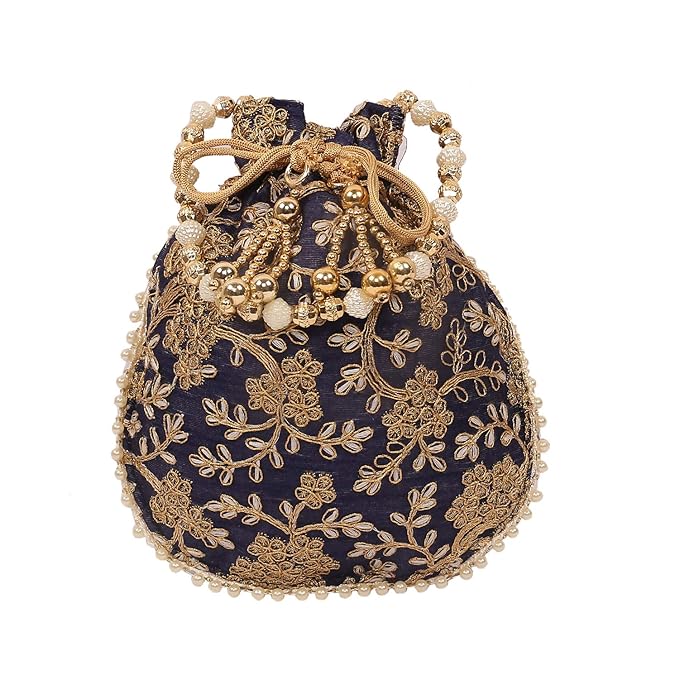 Silk Embroidered Women Potli Bag (Cream)