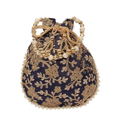 Silk Embroidered Women Potli Bag (Cream)
